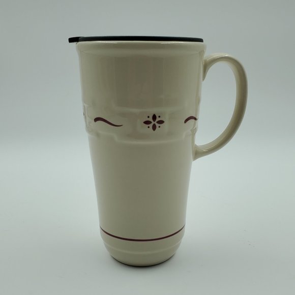 Longaberger Pottery Woven Traditions Red Travel Mug Tall Paprika Mug with Lid - Picture 1 of 8